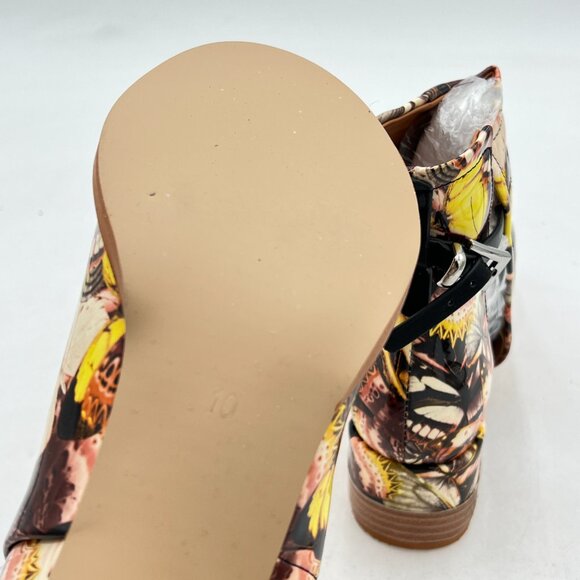 FSJ Brown Butterfly Print Peep Open Toe Cut Out Buckle Block Low Heel Ankle Boot - Picture 6 of 8